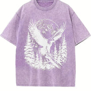 Retro 90s Eagle Moon Vintage Washed T-Shirt in Purple