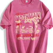 And Skin-friendly Versatile for Attire Mothman Terror Sky Vintage Washed T-Shirt in Red