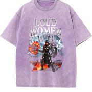 Loud Win 90s Retro Gothic Feminist Warrior Dark Fantasy Vintage Washed T-Shirt in Purple