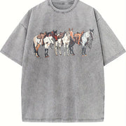 Western Horse Vintage Washed T-Shirt in Gray