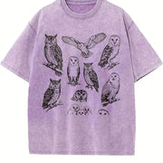 Owl 90s Tattoo Retro ® Y2k Woodland Bird Vintage Washed T-Shirt in Purple