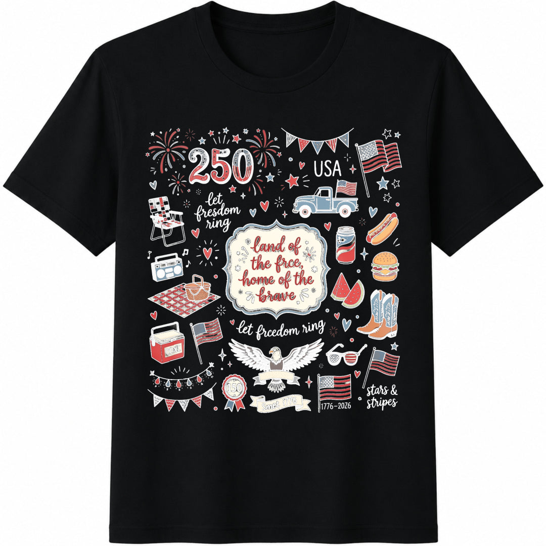 Land of the Free Home of the Brave Cotton T-Shirt in Black