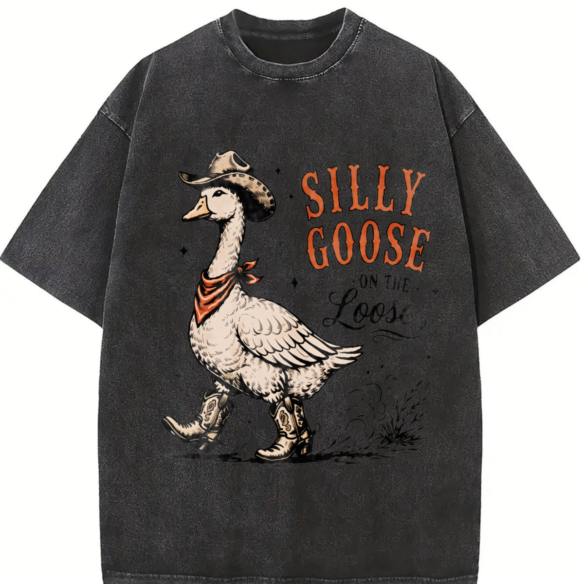 Silly Goose Cowboy: Western Animal Vintage Washed T-Shirt in Black