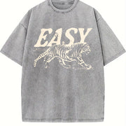 Easy Tiger Retro Tiger Vintage Washed T-Shirt in Gray