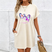 Short-sleeved Nightgown for with a Whimsical Butterfly Cotton T-Shirt in White