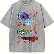 Fish Leaping Over the Dragon Gate Vintage Washed T-Shirt in Gray