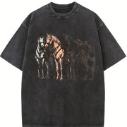 Western Horse Cowboy Rodeo Horse Lovers vintage washed oversized T-shirt in Black