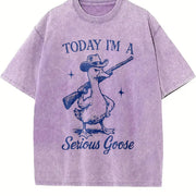 Retro Goose Today I'm a Serious Goose Vintage Washed T-Shirt in Purple