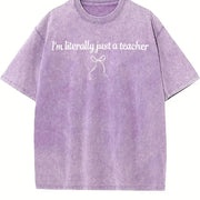 I'm Literally Just a Teacher Coquette Bow vintage washed oversized T-shirt in Purple