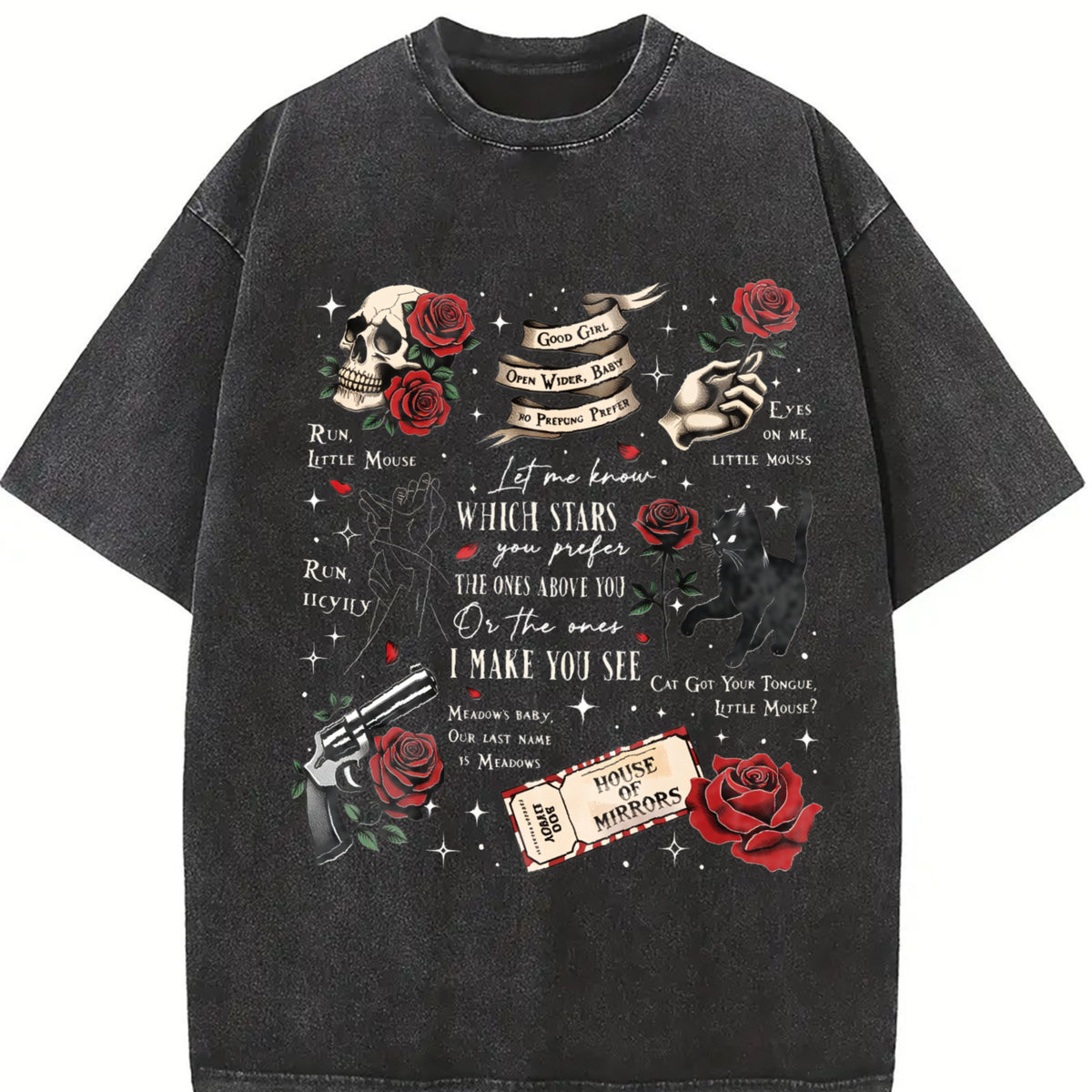 Run Little Mouse Haunting Adeline Dark Romance Book vintage washed oversized T-shirt in Black