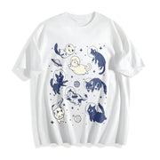 Cats in Space Cat Lover Cotton T-Shirt in White