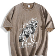 Wolf 90s Retro ® Grunge Wild Animal Y2k Vintage Washed T-Shirt in Brown