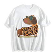 Ladies' Leopard Dog Cotton T-Shirt in White