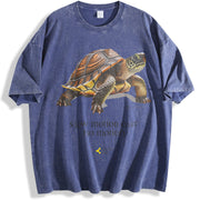 Slow Motion Turtle - Retro and Womenmen gifts vintage washed oversized T-shirt in Blue