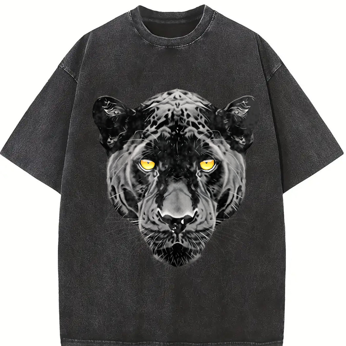Black Panther Halftone Yellow Eyes Vintage Washed T-Shirt in Black