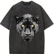 Black Panther Halftone Yellow Eyes Vintage Washed T-Shirt in Black