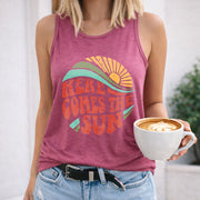 Here Comes the Sun Women's Color Cotton Tank Top in Red
