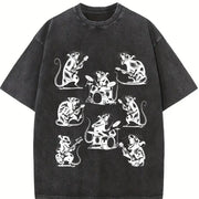 Rocker Rats 90s Retro Rat Playing Rock Guitar Vintage Washed T-Shirt in Black