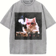 Cute Cat Kitten Vintage Washed T-Shirt in Gray