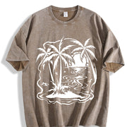 Tropical Palm Sunset Vintage Washed T-Shirt in Brown