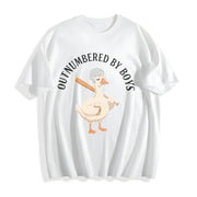 Boy Mom Goose Outnumbered by Boys Baseball Cotton T-Shirt in White