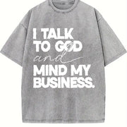 Speak With God And Mind My Business Black Bold vintage washed oversized T-shirt in Gray