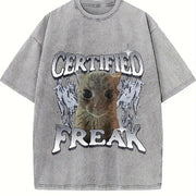 Certified Freak Cat Meme Vintage Washed T-Shirt in Gray