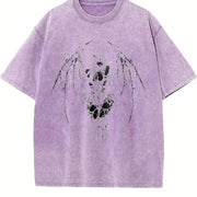 Gothic Y2k Anime Angel Black vintage washed oversized T-shirt in Purple