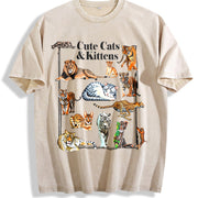 Cute Cats & Kittens Vintage Washed T-Shirt in Beige