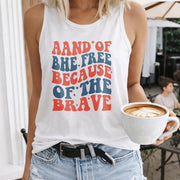 Land of the Free Because of the Brave Women's Color Cotton Tank Top in White