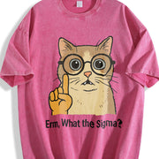 Sigma Cat Meme Geeky Nerd Vintage Washed T-Shirt in Red