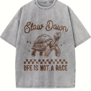 Retro Sarcastic Turtle 90s Vintage Washed T-Shirt in Gray