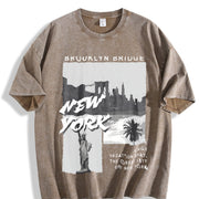 New York City Brooklyn Bridge Vintage Washed T-Shirt in Brown