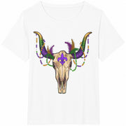 Mardi Gras Bull Skull Cotton T-Shirt in White