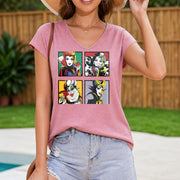 Sleeveless Tank with Villain Character Collage Women's Color Cotton Tank Top in Pink