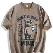 Retro Just a Dad Who Always Come Back with the Milk Vintage Washed T-Shirt in Brown