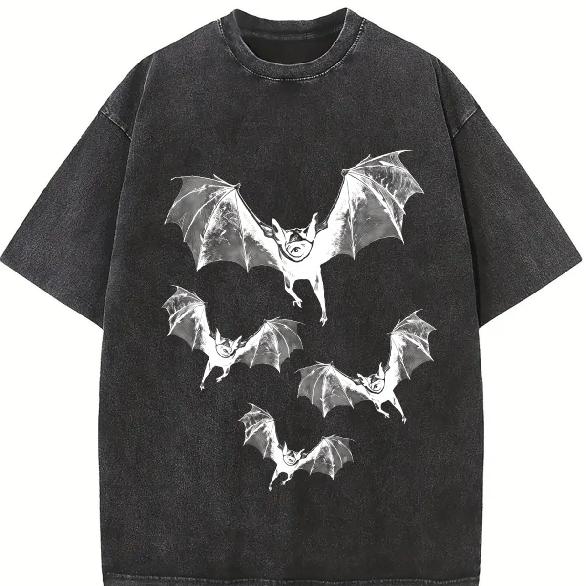 Bat Gothic Batik Vintage Washed T-Shirt in Black