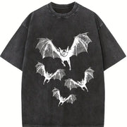 Bat Gothic Batik Vintage Washed T-Shirt in Black