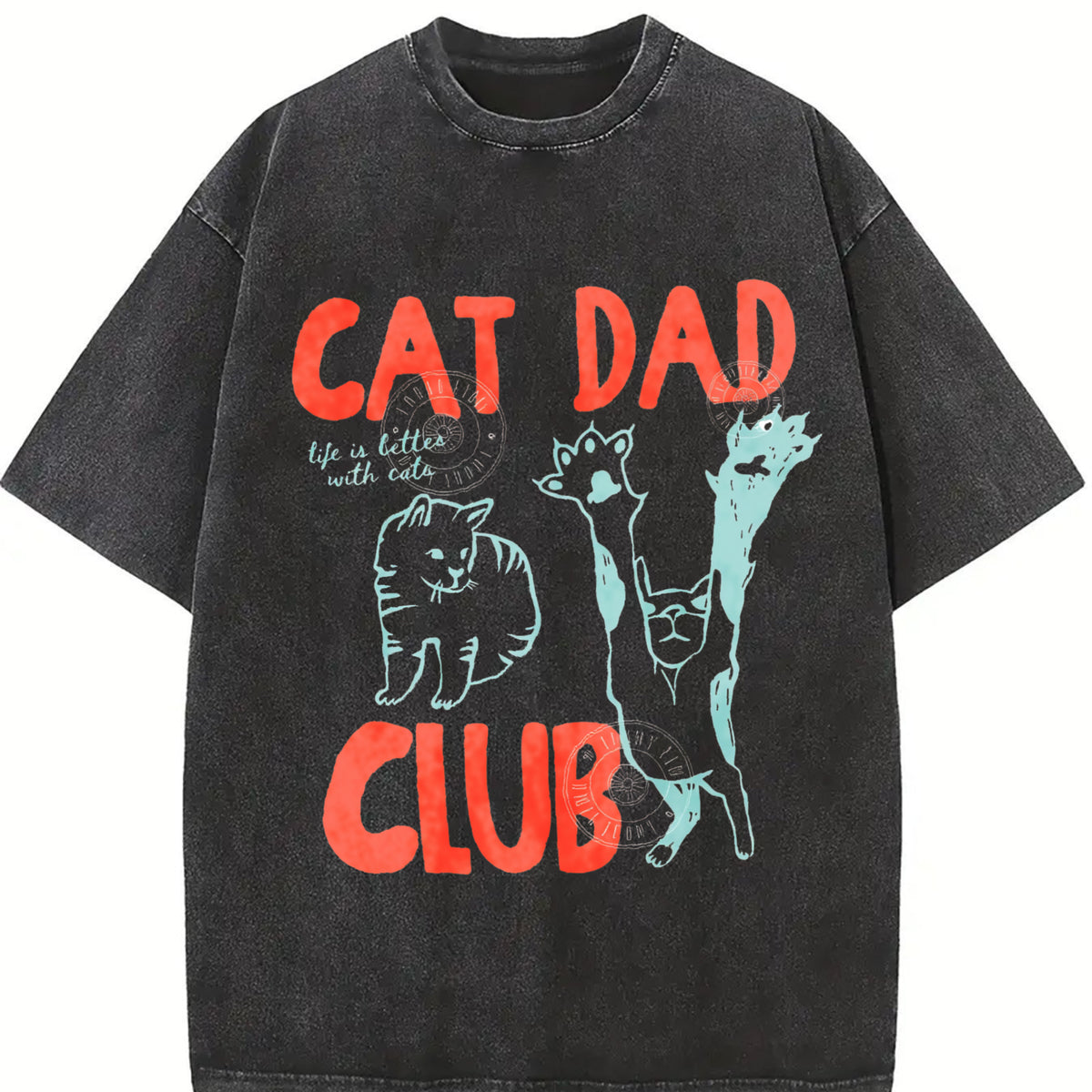 ® Cat Dad Club Back Cat Lover vintage washed oversized T-shirt in Black