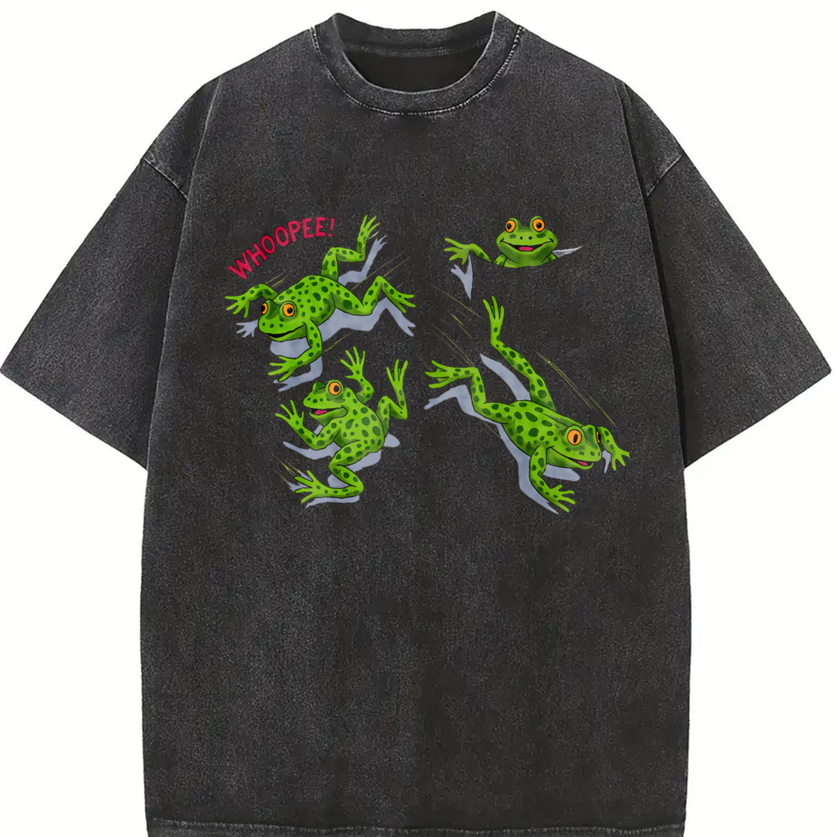 Frogs Chaos 90s Retro Animal Frog Vintage Washed T-Shirt in Black