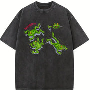 Frogs Chaos 90s Retro Animal Frog Vintage Washed T-Shirt in Black