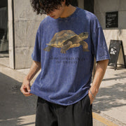 Slow Motion Over No Motion Turtle Vintage Washed T-Shirt in Blue