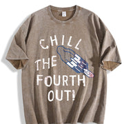Chill the Fourth Out Fourth of July Popsicle Joke for Guys Vintage Washed T-Shirt in Brown