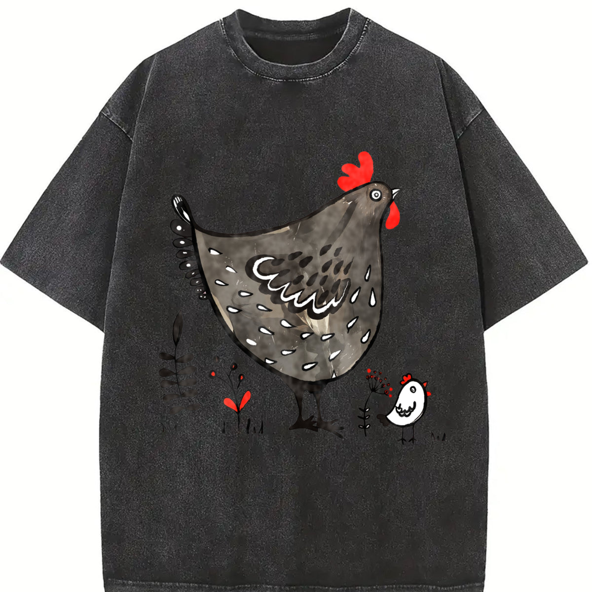 Chicken & Eggplant Short-sleeve Vintage Washed T-Shirt in Black