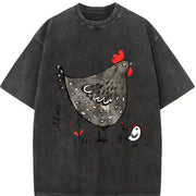 Chicken & Eggplant Short-sleeve Vintage Washed T-Shirt in Black