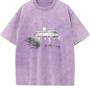 Short-sleeved Moisture-wicking and Sweat-absorbing Vintage Washed T-Shirt in Purple