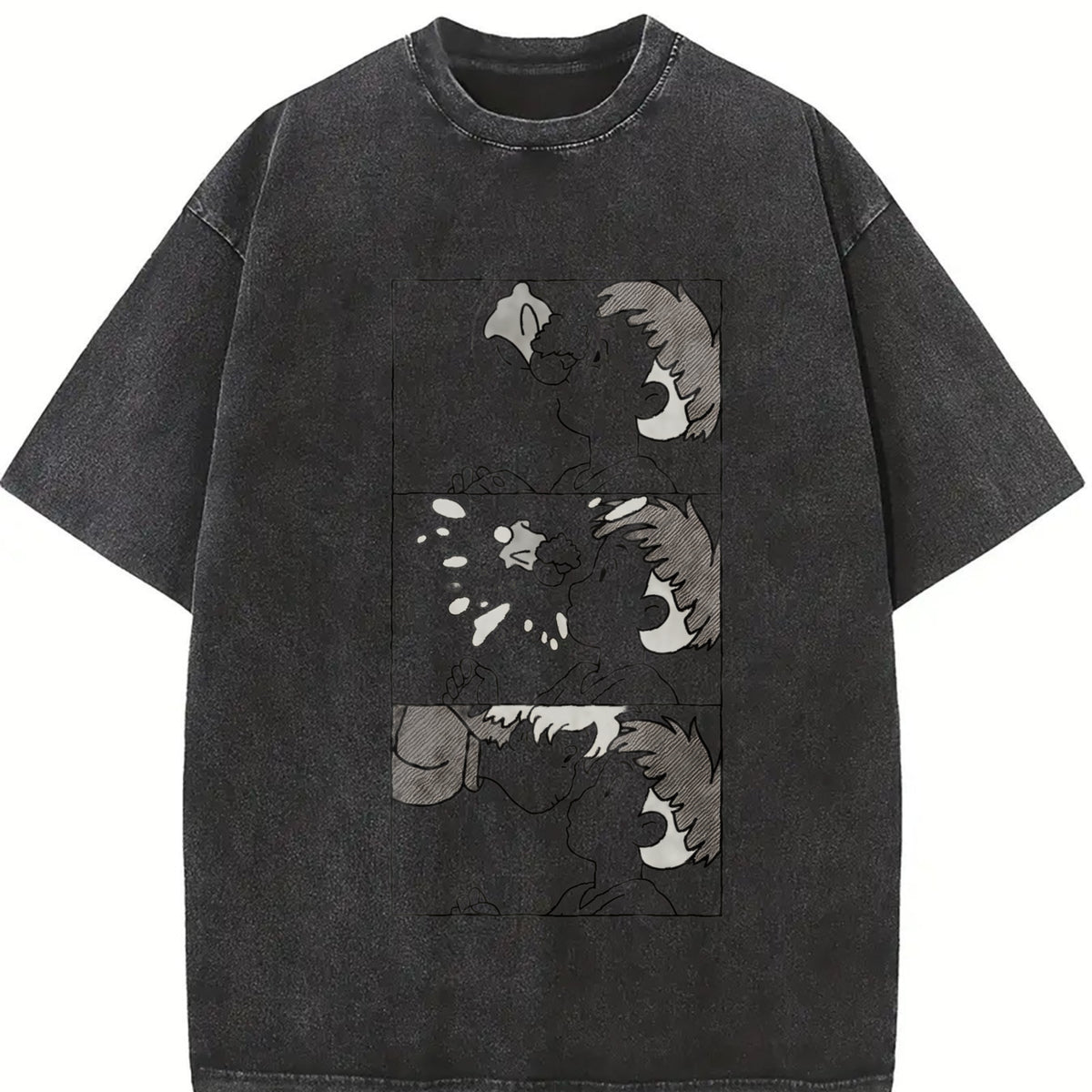 Ponyo Studio Ghibli Anime vintage washed oversized T-shirt in Black