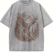 Retro 90s Eagle Moon Vintage Washed T-Shirt in Gray