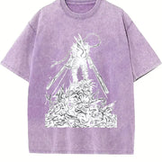 Chainsaw Man Denji & Pochita vintage washed oversized T-shirt in Purple