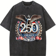 USA 250th Anniversary 1776-2026 Eagle Badge Vintage Washed T-Shirt in Black